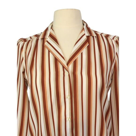 Fire Islander Vintage Womens Brown White Striped Secretary Blouse, Shirt 38 bust - Picture 2 of 8
